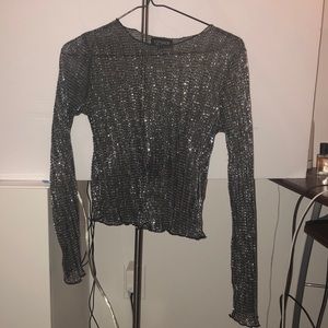 Sheer top shop sparkly long sleeve